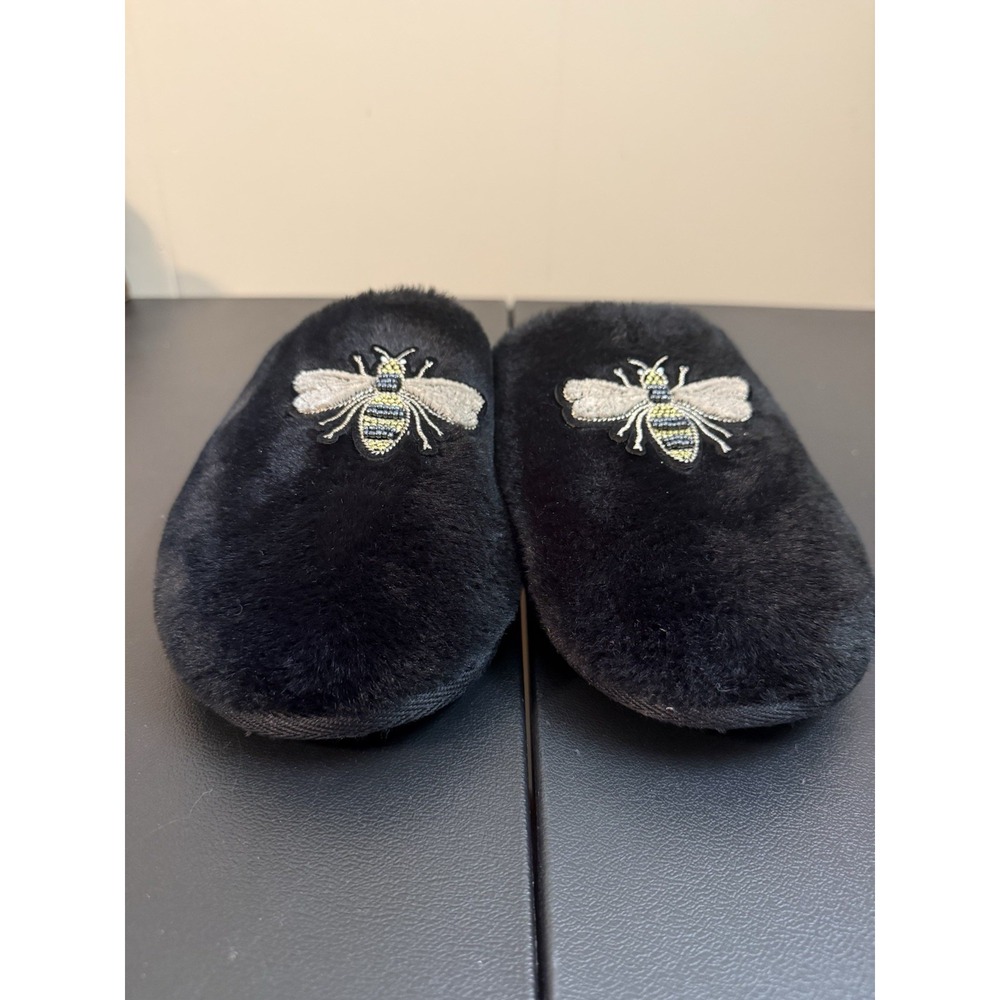 Jessica Simpson Black Fuzzy Slippers With Bee Design